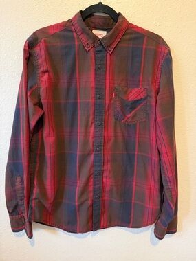 Levi's Red & Black Plaid Button Down Shirt Red Tab Small